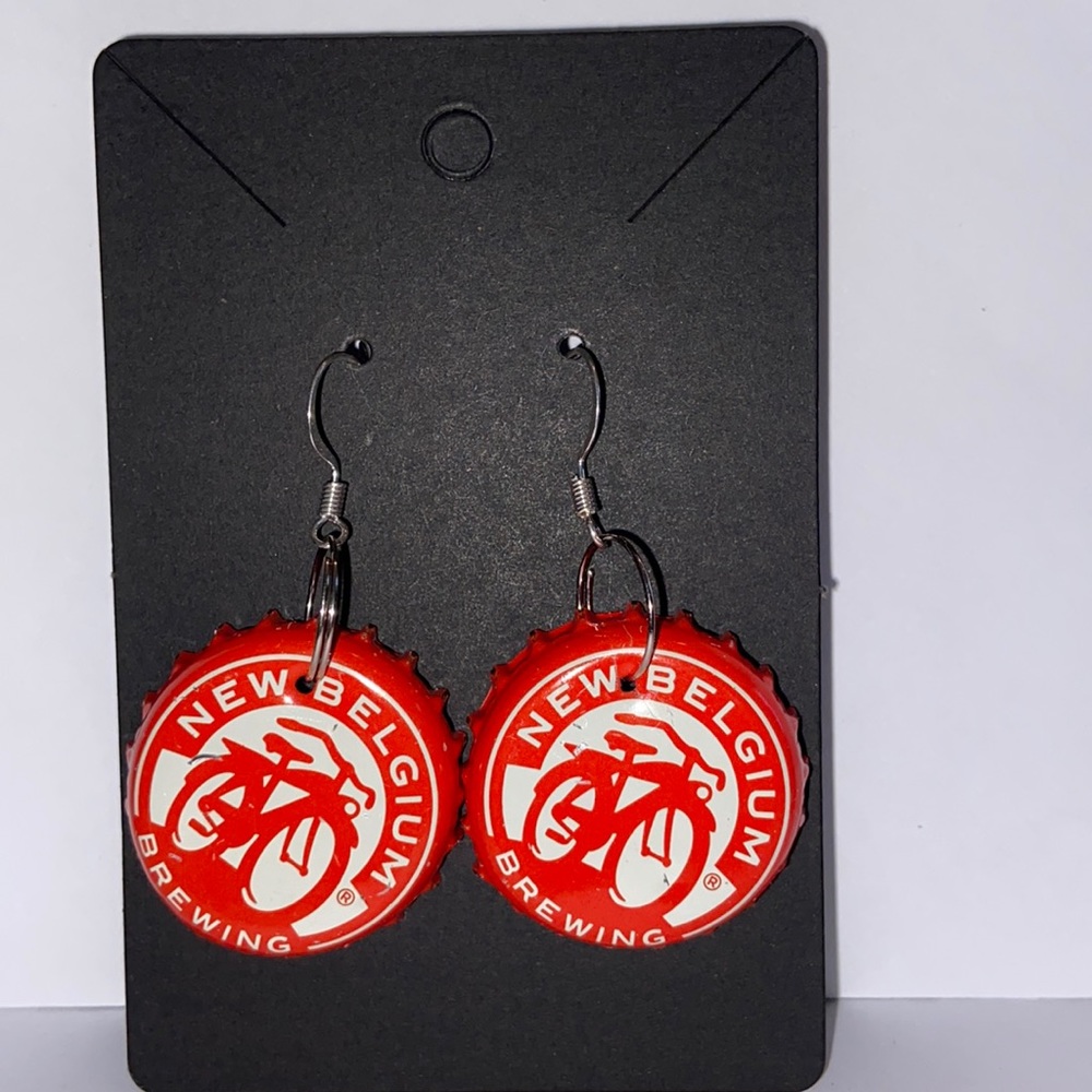 New Belgium bottle cap dangle earring